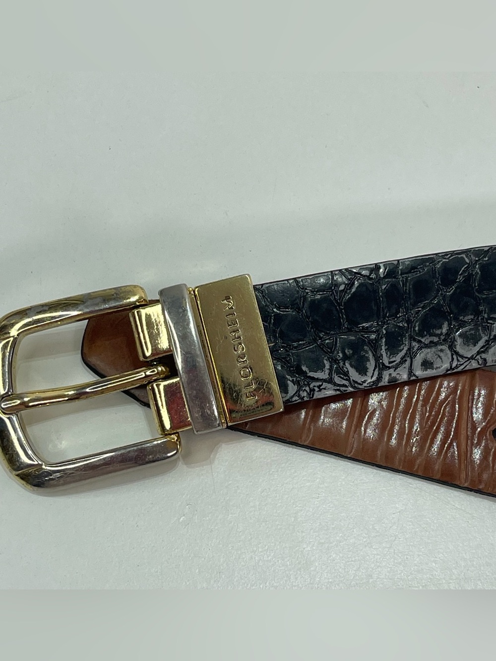 Florsheim Reversible Belt Croc Embossed Leather Dress Belt Men's 40'' Brown Blk